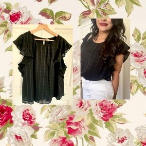 Ruffle sleeve black blouse